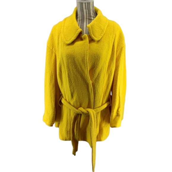 Focus 2000 Women's 20W Yellow Wool Blend Jacket Coat Bell Flared Sleeves Lined - Picture 1 of 6